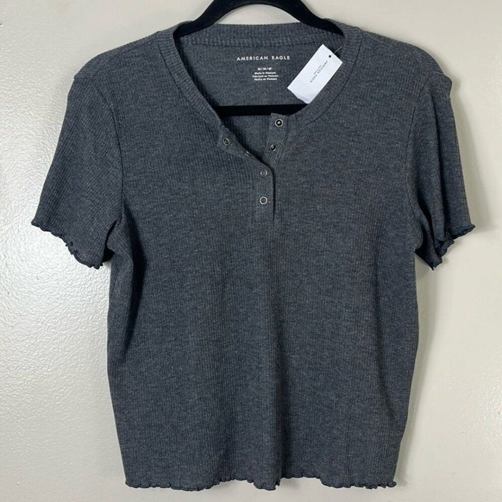 American Eagle Gray Crop Top with crimp hem Women’s Size M NWT